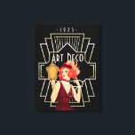 Impressão Em Tela Art Deco 1920 Lady Mirror Dourado Frame Black<br><div class="desc">Vintage Art Deco elegance com esta 1920 de vidro Lady Em um vestido burgundy olhando em um espelho e um quadro de estilo da década de 20 e tipografia Art Deco e 1925.</div>