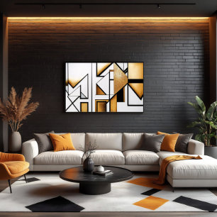 Impressão Em Tela Art Deco Abstrato Dourado e Preto
