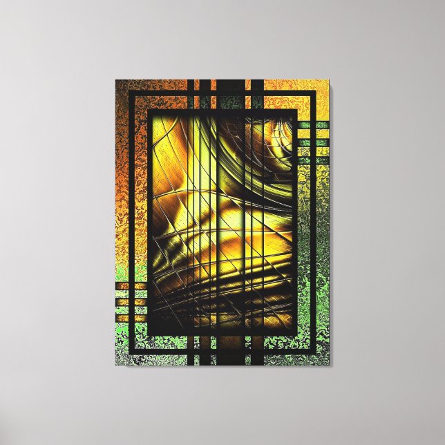 Impressão Em Tela Art Deco em Verde e Dourado (Frente)