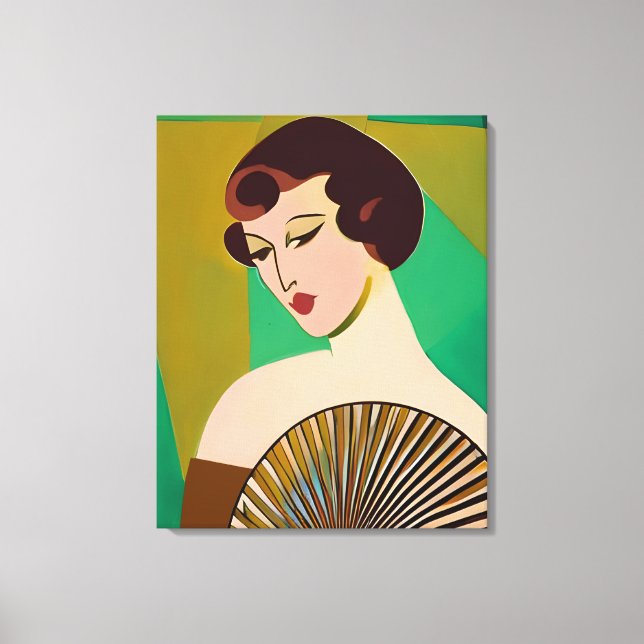 Impressão Em Tela Art Deco Modern Lady with a Fan (Frente)