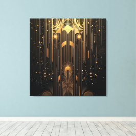Impressão Em Tela Art Déco Sofisticado em Preto e Dourado