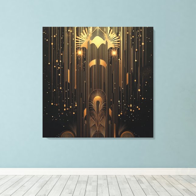 Impressão Em Tela Art Déco Sofisticado em Preto e Dourado (Insitu(piso de madeira))