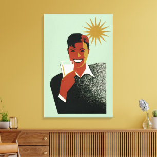 Impressão Em Tela Art Déco Vintage, Homem com Coquetel ao Sol
