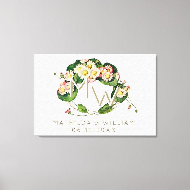 Impressão Em Tela Art Nouveau Daisies Wreath Monograma para Personal (Frente)