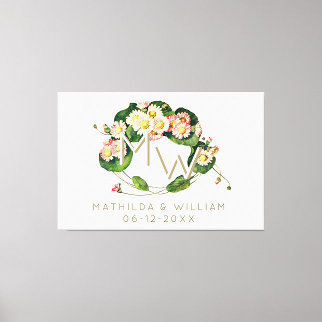 Impressão Em Tela Art Nouveau Daisies Wreath Monograma para Personal (Frente)