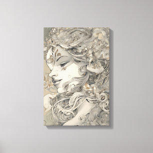 Impressão Em Tela Art Nouveau Mulher Imaginada Por Vintage