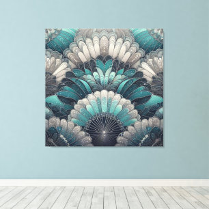 Impressão Em Tela Art Nouveau Ventiladores Azuis e Prateados