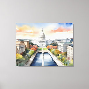 Impressão Em Tela Arte a aquarela Washington DC