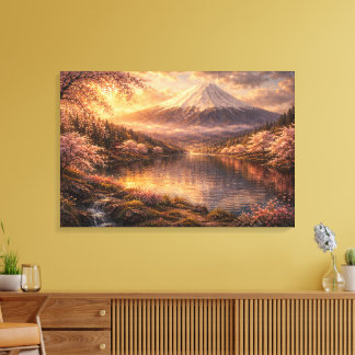 Impressão Em Tela Arte a Óleo de Monte Fuji & Flores de Cerejeira