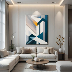 Impressão Em Tela Arte abstrata azul branco dourado Arquitetura Geom