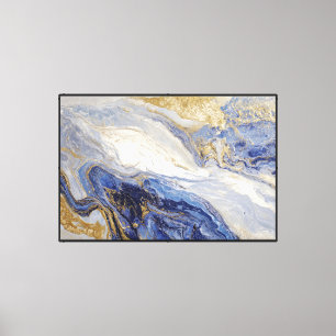 Impressão Em Tela Arte Abstrata com Fluxo Mármore Azul e Dourado