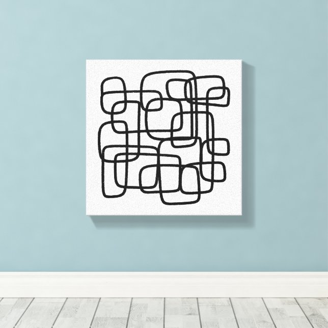Impressão Em Tela Arte Abstrata Contemporânea em Preto e Branco com  (Insitu(piso de madeira))