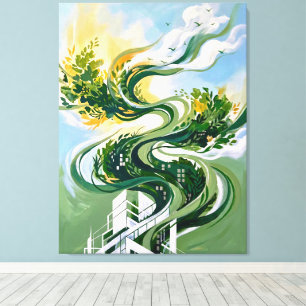 Impressão Em Tela Arte Abstrata de Floresta Vertical   Arquitetura V