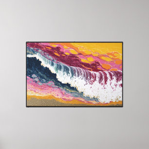 Impressão Em Tela Arte abstrata de onda do oceano colorida ao pôr do