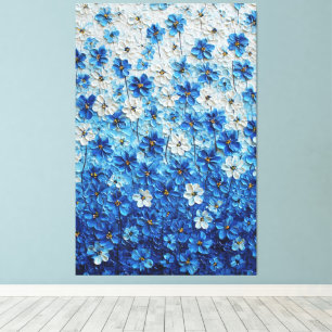 Impressão Em Tela Arte abstrata de parede com gradiente floral azul