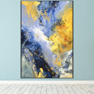 Impressão Em Tela Arte abstrata de parede Cosmic Flow Azul e Dourado