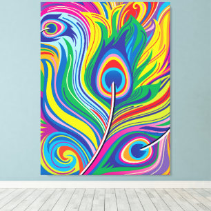 Impressão Em Tela Arte Abstrata de Penas de Pavão