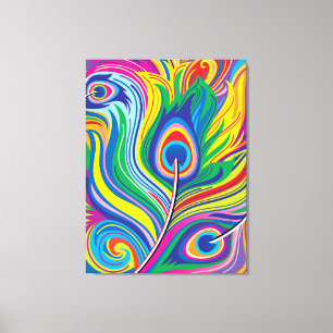 Impressão Em Tela Arte Abstrata de Penas de Pavão