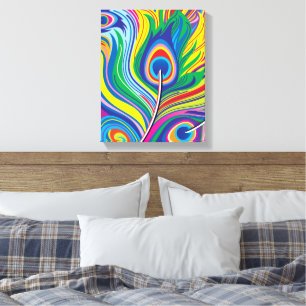 Impressão Em Tela Arte Abstrata de Penas de Pavão