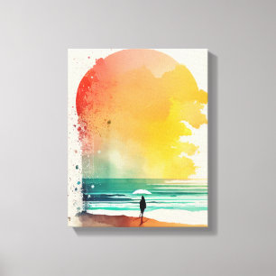 Impressão Em Tela Arte Abstrata de Praia Caminhando para as Ondas