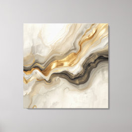 Impressão Em Tela Arte Abstrata em Mármore Neutro e Ouro Elegante