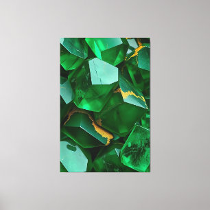 Impressão Em Tela Arte Abstrata em Ouro e Verde Esmeralda Kintsugi