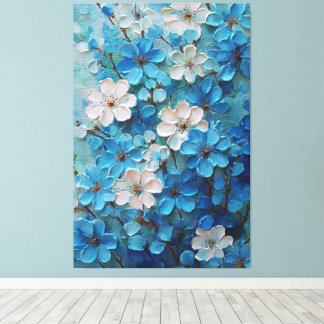 Impressão Em Tela Arte abstrata floral azul e branca em flor