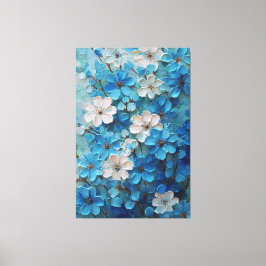 Impressão Em Tela Arte abstrata floral azul e branca em flor