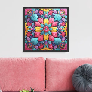 Impressão Em Tela Arte Abstrata Floral Simétrica