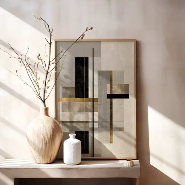 Impressão Em Tela Arte Abstrata Geométrica Moderna a Ouro (Criador carregado)