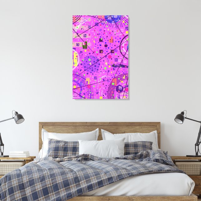 Impressão Em Tela Arte Abstrata: Glitch Roxo (Insitu(Quarto))
