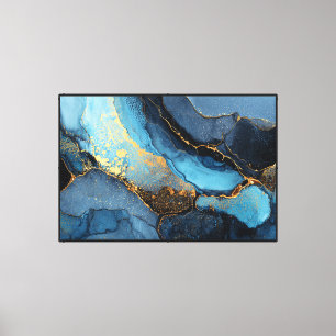 Impressão Em Tela Arte abstrata inspirada em mármore turquesa e dour