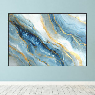 Impressão Em Tela Arte Abstrata Mineral Remoinho Azul e Dourado