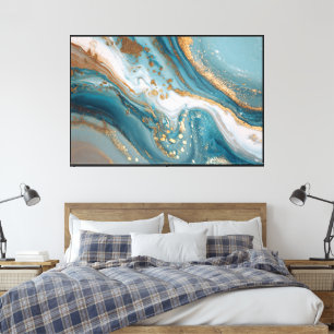Impressão Em Tela Arte Abstrata Mineral Turquesa e Dourado em Espira