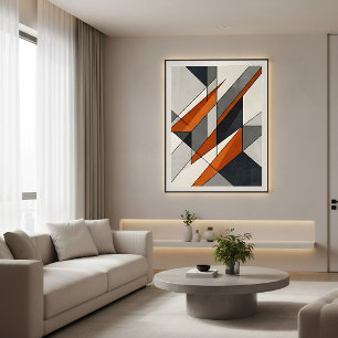Impressão Em Tela Arte Abstrata Moderna com Acento Laranja Queimado