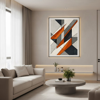 Impressão Em Tela Arte Abstrata Moderna com Acento Laranja Queimado
