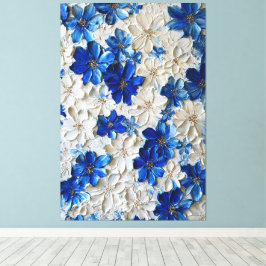 Impressão Em Tela Arte abstrata moderna em azul e branco com flores 