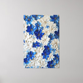 Impressão Em Tela Arte abstrata moderna em azul e branco com flores 