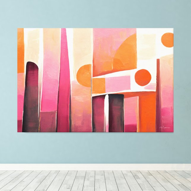 Impressão Em Tela Arte abstrata pintada em tons de rosa (Insitu(piso de madeira))