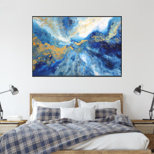 Impressão Em Tela Arte Abstrata Redemoinho Cósmico Azul e Dourado