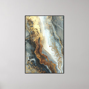 Impressão Em Tela Arte abstrata – Redemoinho de mármore dourado e az