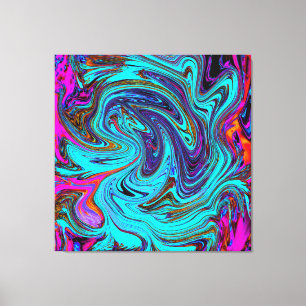 Impressão Em Tela Arte Abstrata Retro Groovy Azul Aquático e Preto