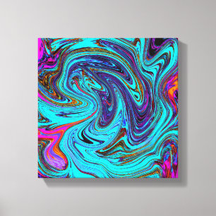 Impressão Em Tela Arte Abstrata Retro Groovy Azul Aquático e Preto