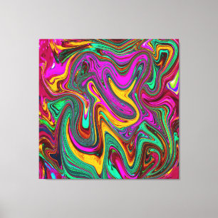 Impressão Em Tela Arte Abstrata Rosa Quente Marmorizada e Verde Espu