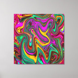 Impressão Em Tela Arte Abstrata Rosa Quente Marmorizada e Verde Espu