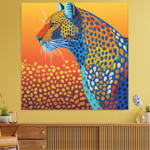 Impressão Em Tela Arte Abstrata Vibrante de Leopardo