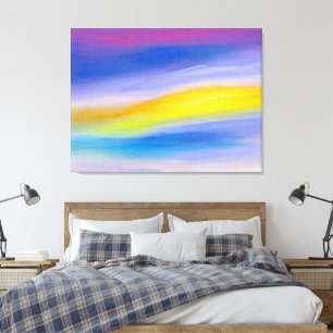 Impressão Em Tela Arte Abstrata Violeta Moderna e Raio Dourado