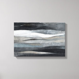 Impressão Em Tela Arte Abstrato Cinza Ondas Cinzentas