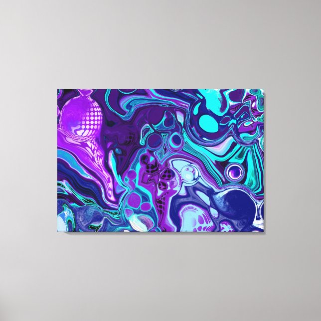 Impressão Em Tela Arte Abstrato de Fluido Roxo e Azul-Aqua (Frente)