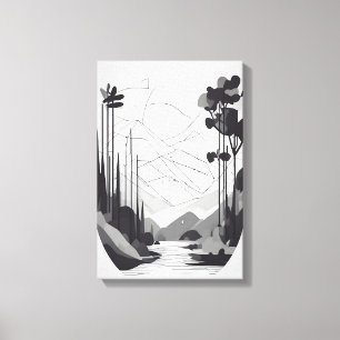 Impressão Em Tela Arte Abstrato minimalista de paisagem branca e pre